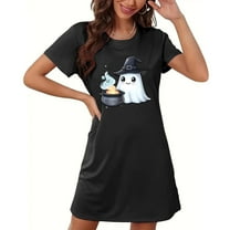 Sakmal Plus Size Womens Moomoo Nightgowns Black Halloween Cute Short Nightshirt Short Sleeve Ghost Print Nightgowns for Women