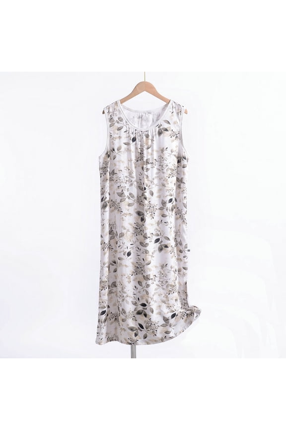 Plus Size Womens Moomoo Tank Nightgowns Long White Casual Sleep Dress Sleeveless Floral Sleep Tanks for Women
