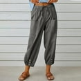thumbnail image 1 of Sakmal Plus Size Womens Pants High Waisted Jogger Pleated Cotton Linen Gray Solid Ankle Length Pants, 1 of 7