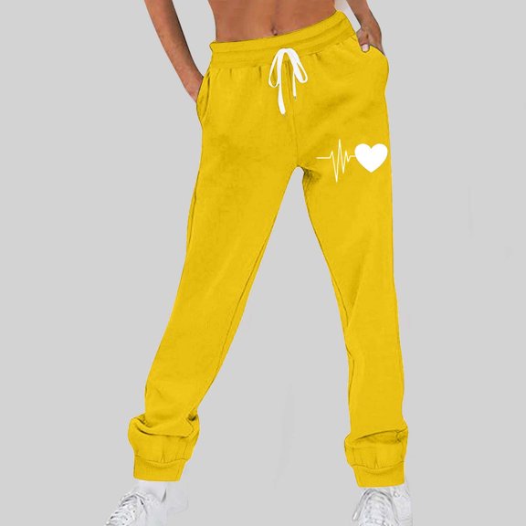 Sakmal Womens Sweatpants High Waisted Joggers Pants Running Graphic 30" Inseam Yellow Jogger Pants for Women S