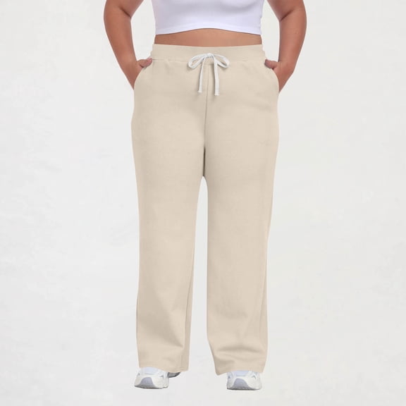 Sakmal Baggy Womens Sweatpants Wide Leg Plus Size Boyfriend Pants Athletic Beige Solid Workout Sweatpants for Women 4XL