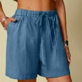 thumbnail image 1 of Sakmal Plus Szie Women Cotton Linen Shorts Wide Leg High Waisted Solid Blue Casual Ladies Shorts with Pockets, 1 of 7