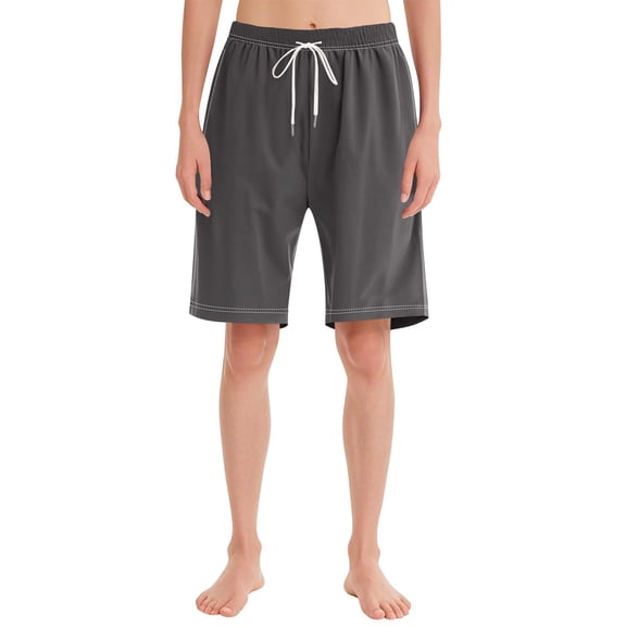 Sakmal Plus Szie Womens Shorts High Waisted Straight Leg Knee Length Bermuda Solid Gray Summer Shorts for Women with Pockets