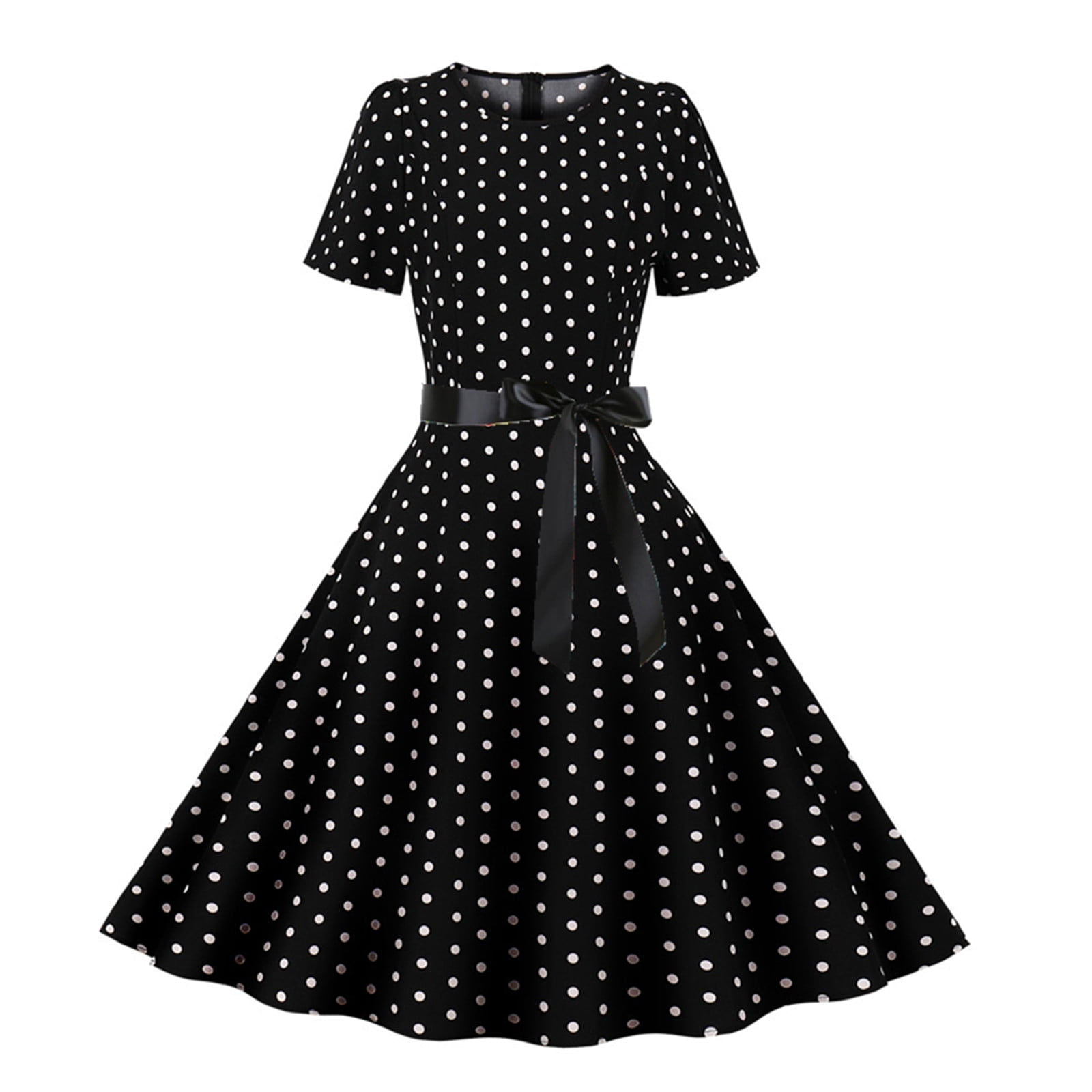 Sakmal Polka Dot Spring Dresses for Women 2024 Black Short Sleeve Crew ...