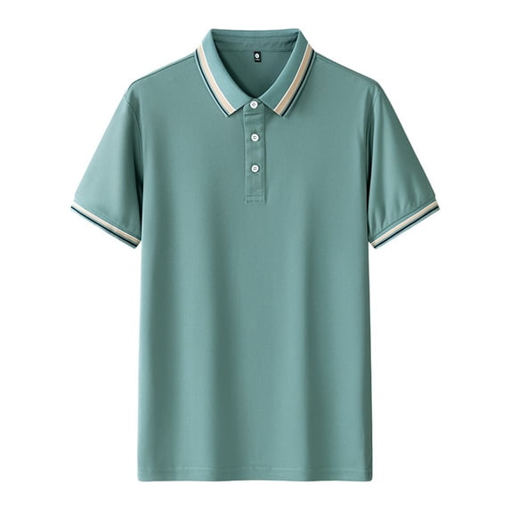 Sakmal Polo Shirts Men Breathable Button Down Short Sleeve Tshirts Green Dressy Casual Solid Shirts for Men 4XL