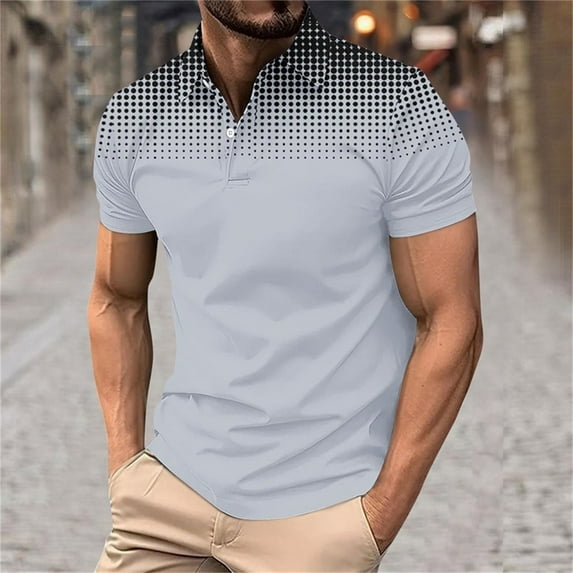 Sakmal Polo Shirts Men Button Down Short Sleeve Beach Vacation Tshirts Gray Gradient Dressy Casual Shirts for Men XL