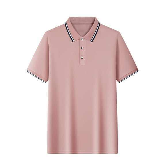 Sakmal Polo Shirts for Men Breathable Short Sleeve Button Down Tshirts Solid Pink Dressy Casual Shirts for Men XL