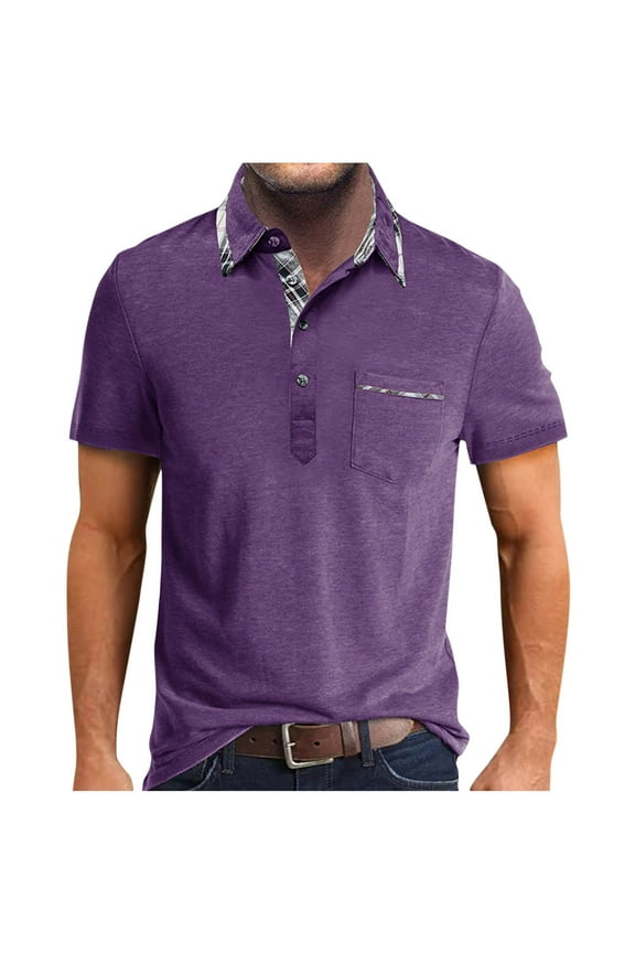 Polo Shirts for Men Lightweight Button Down Short Sleeve Tshirts Business Casual Purple Solid Mens Shirts XL