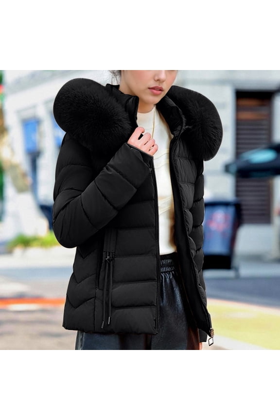 Puffer Jackets for Women Hooded Winter Plus Size Quilted Down Jackets Parka Padded Black Long Overcoat Coats for Women