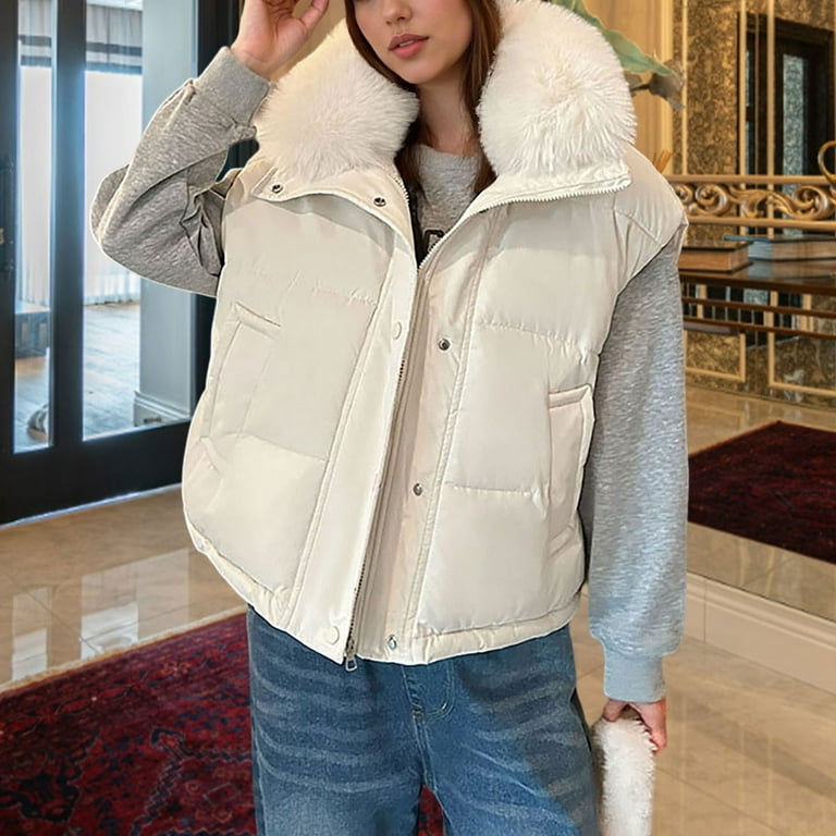 Sakmal Puffer Vest Women with Faux Fur Snow Quilted Jackets