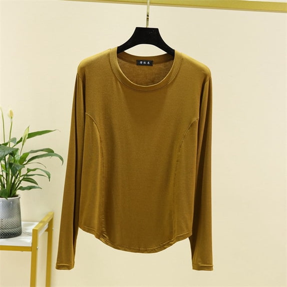 Sakmal Pullover Pajama Tops Women Long Sleeve Cotton Shirts Yellow Crew Neck Shirts for Women XL