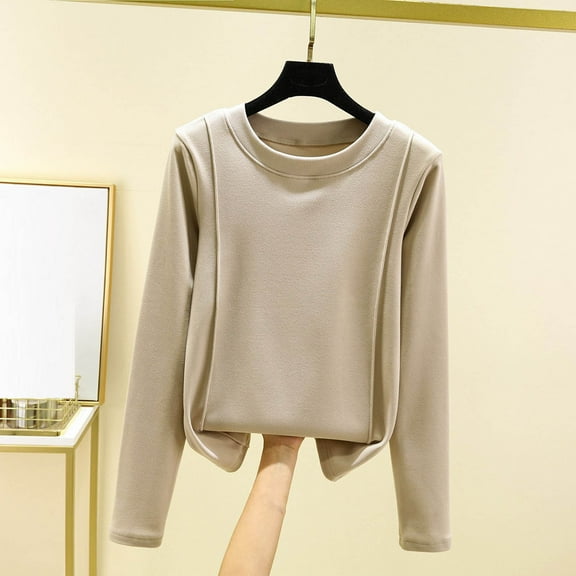 Sakmal Pullover Pajama Tops Women Long Sleeve Shirts Crew Neck Beige Shirts for Women XXL