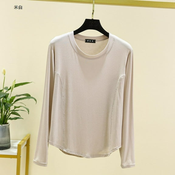 Sakmal Pullover Pajama Tops for Women Cotton Long Sleeve Loungewear Beige Crew Neck Loungewear for Women XXL