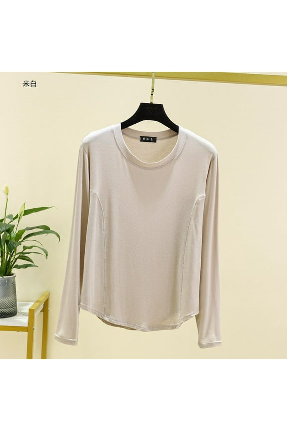 Pullover Pajama Tops for Women Cotton Long Sleeve Loungewear Beige Crew Neck Loungewear for Women XXL