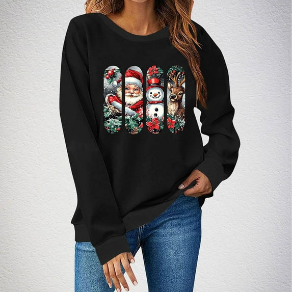 Sakmal Pullover Sweatshirts for Women Holiday Graphic Christmas Black Sweatshirts Fashion Fall Clothes 2025