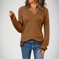 thumbnail image 1 of Sakmal Pullover Woemns Sweaters Brown Teacher Oversized Tops V Neck Long Sleeve Fashion Solid Sweaters for Women, 1 of 5