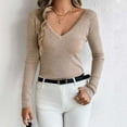 thumbnail image 1 of Sakmal Pullover Womens Wool Sweater V Neck Khaki Plain Loose Sweater for Women L, 1 of 6