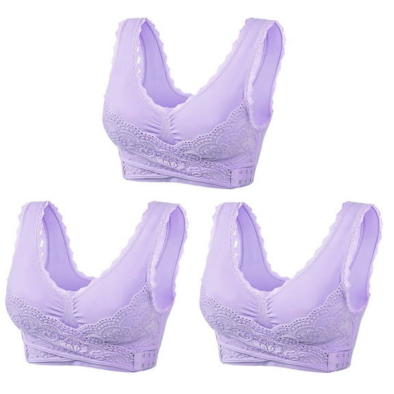 Sakmal Purple Bras Women Bralette Wireless Lace Comfortable Scoop Ladies T-Shirt Bras 3X,3-Pack