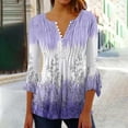 thumbnail image 1 of Sakmal Purple Ladies Tops and Blouses 3/4 Sleeve V-Neck Floral Button Tunic Ladies Shirts, 1 of 4