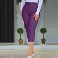 thumbnail image 1 of Sakmal Purple Pants for Women Slim Leg Work Dressy Casual Solid High Waisted Cropped Capris, 1 of 6