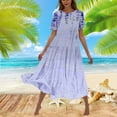 thumbnail image 1 of Sakmal Purple Plus Size Summer Dresses Long Crew Neck Loose Fit Flowy Short Sleeve Floral A-Line Dress, 1 of 6