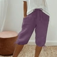 thumbnail image 1 of Sakmal Purple Shorts Women Cotton and Linen Chino Bermuda Knee Length Drawstring 12" High Waisted Shorts with Pockets, 1 of 7