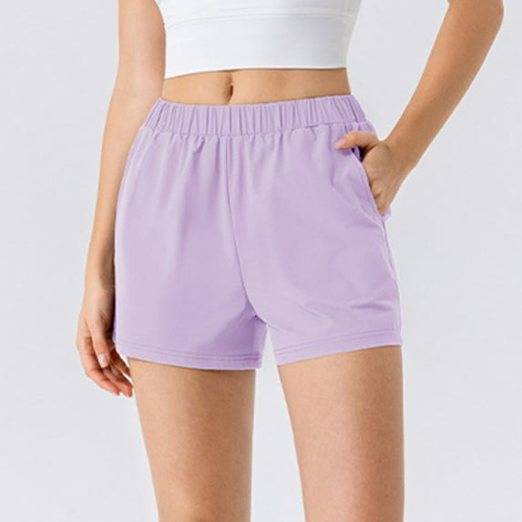 Sakmal Purple Shorts Women Quick Dry Running Gym Spandex Stretchy Mid Rise 5" Athletic Shorts with Pockets