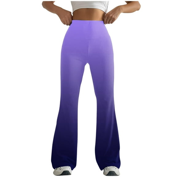 Sakmal Purple Women Leggings Compression High Waisted Trendy Buttery Soft Yoga Pants Running Gradient Long Flare Leg Leggings