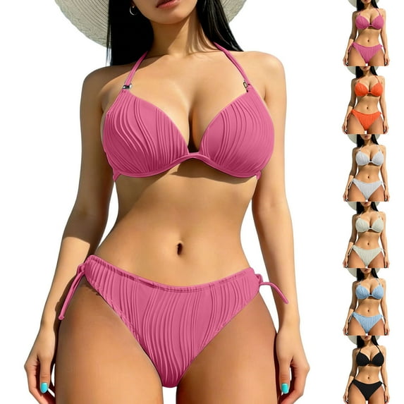 Sakmal Push Up Bikini Swimsuits for Women Plus Size Swimwear Black Summer Solid Swimsuits for Women L