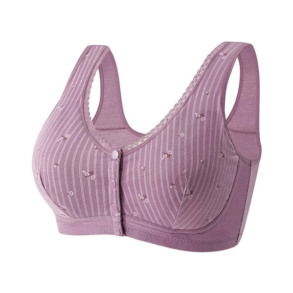 Sakmal Push Up Bralettes for Women Lace Front Closure Side Smoothing Purple Double Support Ladies Bras 3X