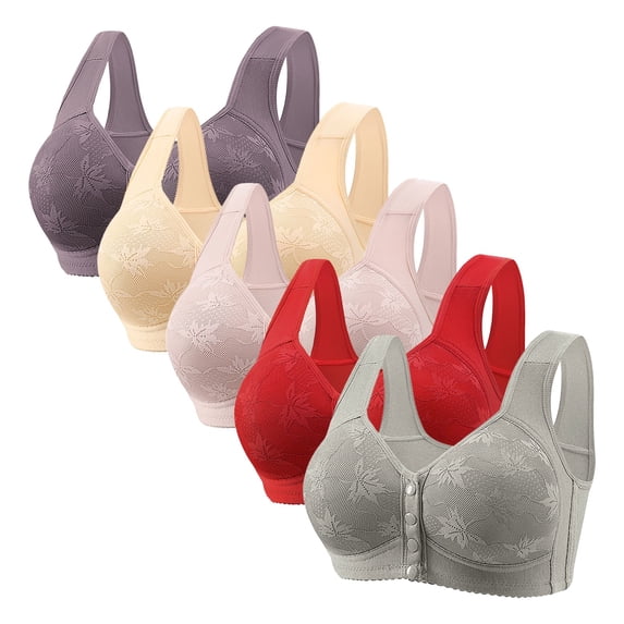 Sakmal Push Up Bralettes for Women Lace Front Closure Side Smoothing Soft Gray T-Shirt Bras for Ladie 40,5-Pack