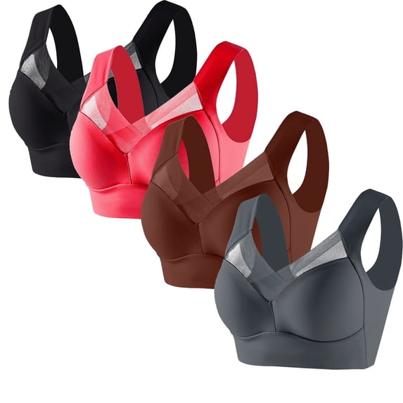 Sakmal Push Up Bras Women Lace Lift Bralette 4-Pack Brown Plunge Bras for Women L