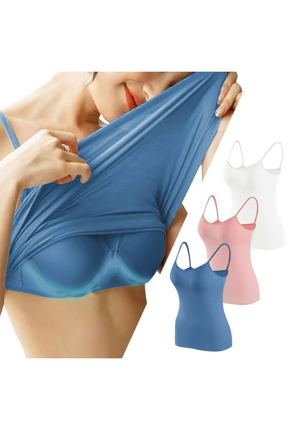 Push Up Built in Bra Tank Tops for Women Sport Padded Back Smoothing Molded Cup Blue Womens Bras L,3-Pack