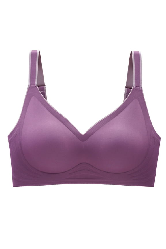 Push Up Trendy Bras for Women 2024 Lightweight Wireless Underarm-Smoothing Solid Purple Girls Bra