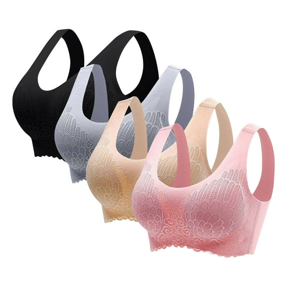 Sakmal Push Up Women Sports Bras Seamless Lace Bralette Pink Stretch Ladies T-Shirt Bras 2X,4-Pack