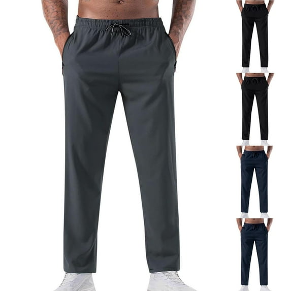 Sakmal Quick Dry Sweatpants for Men Open Bottom Wide Leg Drawstring Cooling Pants with Pockets Black Casual Mens Sweatpants L