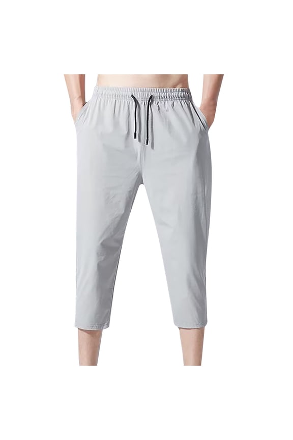 Quick Drying Big and Tall Pants for Men 7/8th Chino Pant Gray Lightweight Solid Flat-Front Trousers for Men