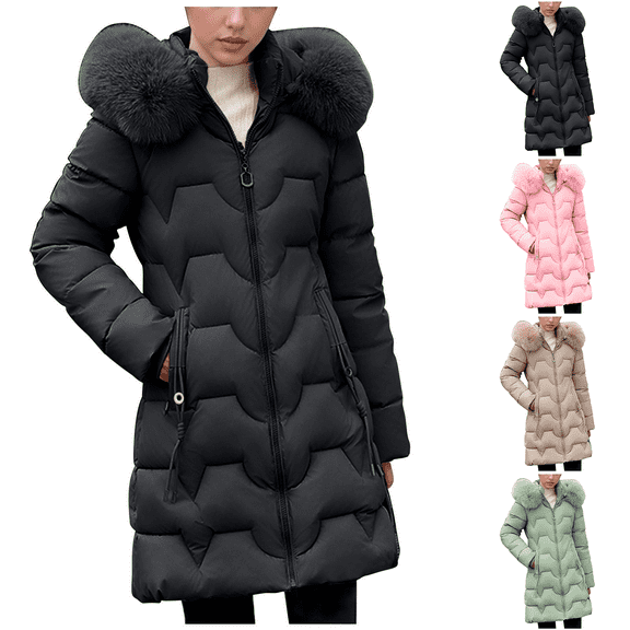 Sakmal Quilted Winter Jackets for Women Oversized Hooded Puffer Down Jackets Black Parka Padded Overcoat Long Coats for Women