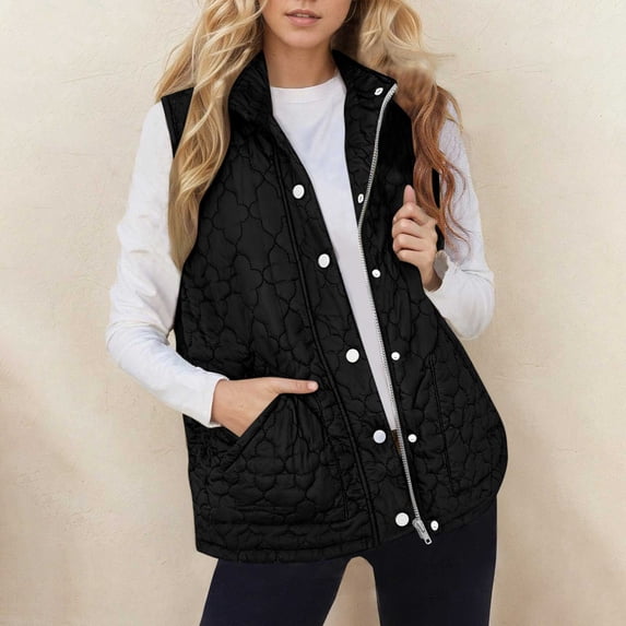 Sakmal Quilted Womens Vest Zip Up Puffer Thicken Snow Jackets Black Sleeveless Windproof Vests for Women