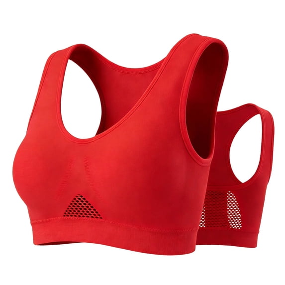 Sakmal Racerback Sports Bras Wireless Compression Red Breathable Solid Sports Bras for Women L