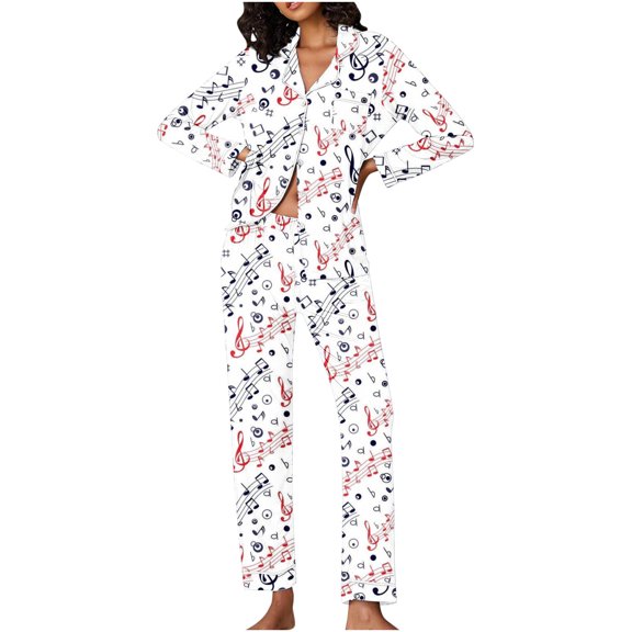 Sakmal Red Pajamas Sets for Women Long Sleeve Button Down Pockets Graphic Plus Size Sleepwear