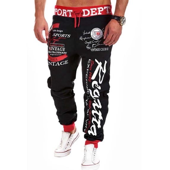 Sakmal Red Pants for Men Under $10 Sweatpants Ankle Loose Graphic Drawstring Fashion Trousers for Mens