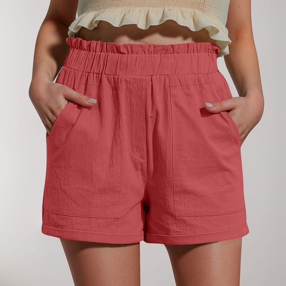 Sakmal Red Shorts Women Comfy Summer 6" High Waisted Straight Leg Shorts with Pockets