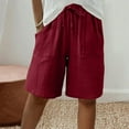 thumbnail image 1 of Sakmal Red Shorts for Women Casual Drawstring Bermuda Elastic Solid High Waisted Shorts with Pockets, 1 of 9