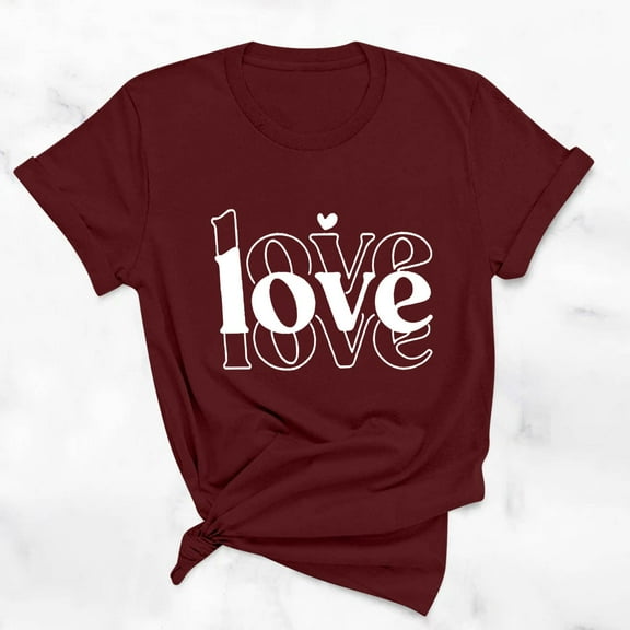 Sakmal Red Summer Tops for Women 2024 Short Sleeve Crew Neck Love Heart T-Shirts Ladies Shirts $5