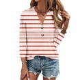 thumbnail image 1 of Sakmal Red Tops for Women Plus Size 3/4 Sleeve V-Neck Striped Button Plain Womens Blouses, 1 of 5