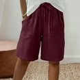 thumbnail image 1 of Sakmal Red Women Shorts Home Cotton Linen Bermuda Solid 9 Inch Inseam Mid Rise Shorts with Pockets, 1 of 9