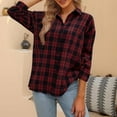 thumbnail image 1 of Sakmal Red Women's Tops Button Down Trendy Shirts Plaid Collared Long Sleeve Shirts for Women, 1 of 7
