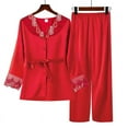 thumbnail image 1 of Sakmal Red Womens Pajama Sets 3/4 Sleeve Cropped Solid Button Down Lace 2 Piece Girls Sleepwear, 1 of 3
