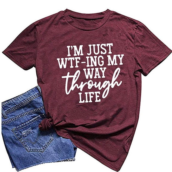 Sakmal Red Womens Tops Short Sleeve Crew Neck Quotes T-Shirts Womens Shirts for Summer,XXL